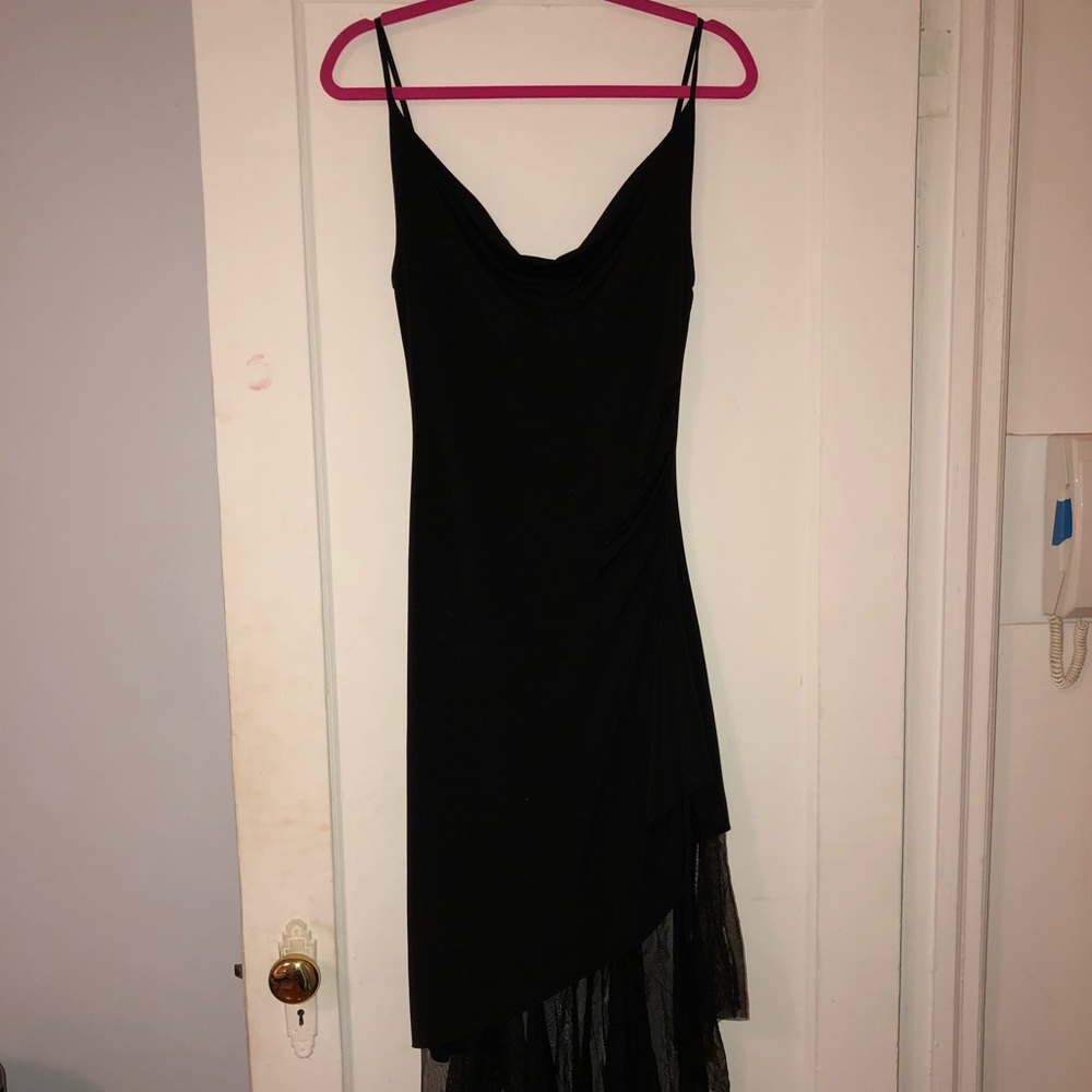 RUNWAY | spaghetti strap black dress with tulle